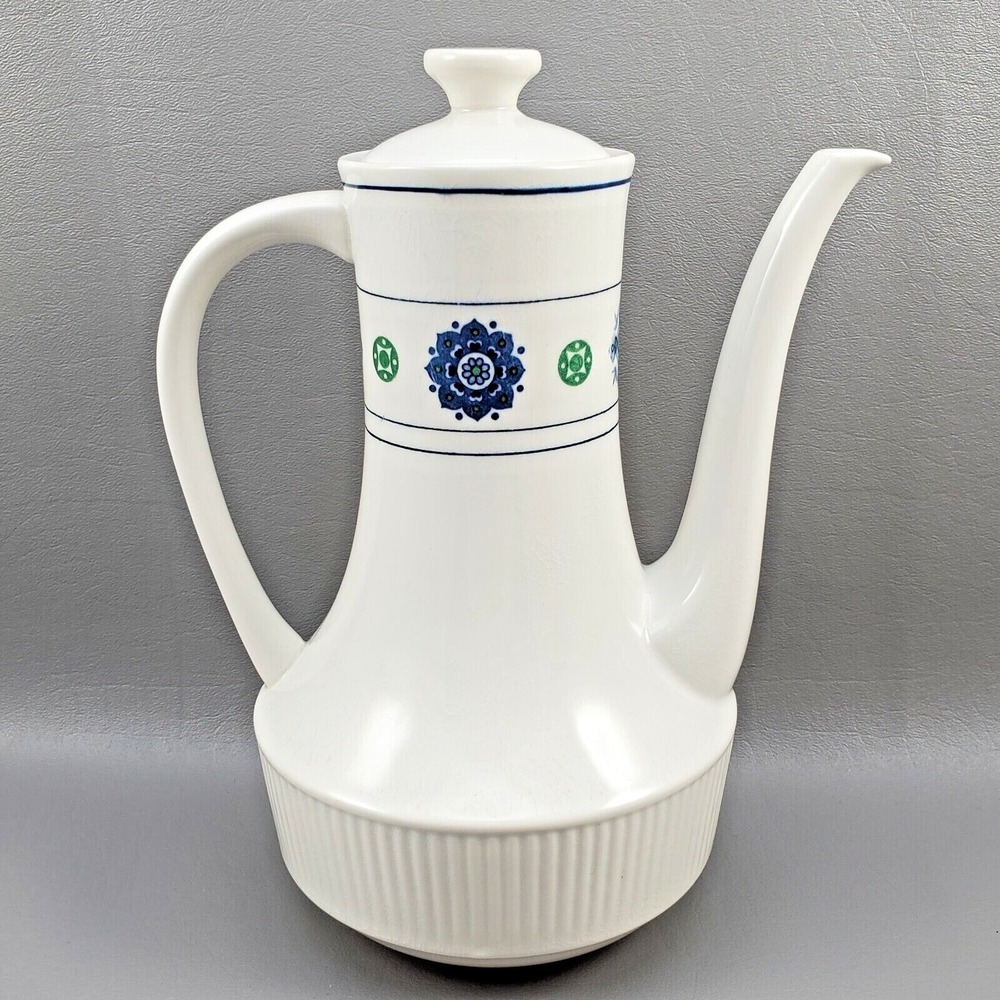 Amcrest Potomac Teapot Ironstone White BlueGreen Design 1960's MCM Japan Vintage